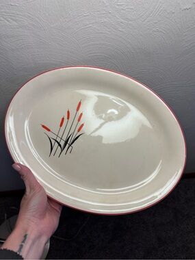 Vintage Sears Roebuck Cream and Red Vintage Cattail Serving Platter